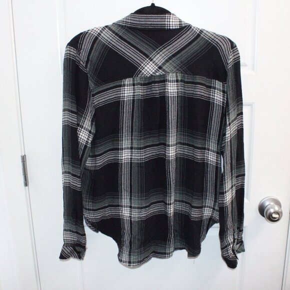 Anthropologie Cloth and Stone Plaid Button Down Shirt Black White Size XS - Picture 3 of 3